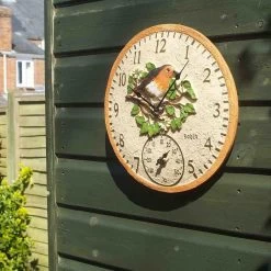Outside In 12" Robin Wall Clock & Thermometer -Green Garden Shop 5050642006347 3