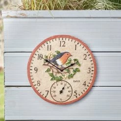 Outside In 12" Robin Wall Clock & Thermometer -Green Garden Shop 5050642006347 4